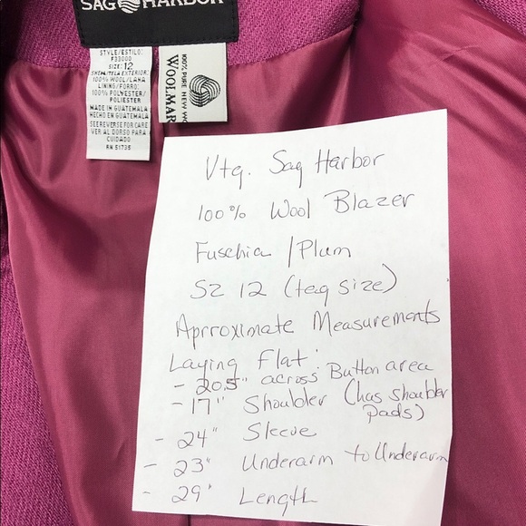 Vtg 90’s Sag Harbor 100% Wool Blazer Wo’s 12 Fuchsia Pink Classic Retro Office - Picture 4 of 10